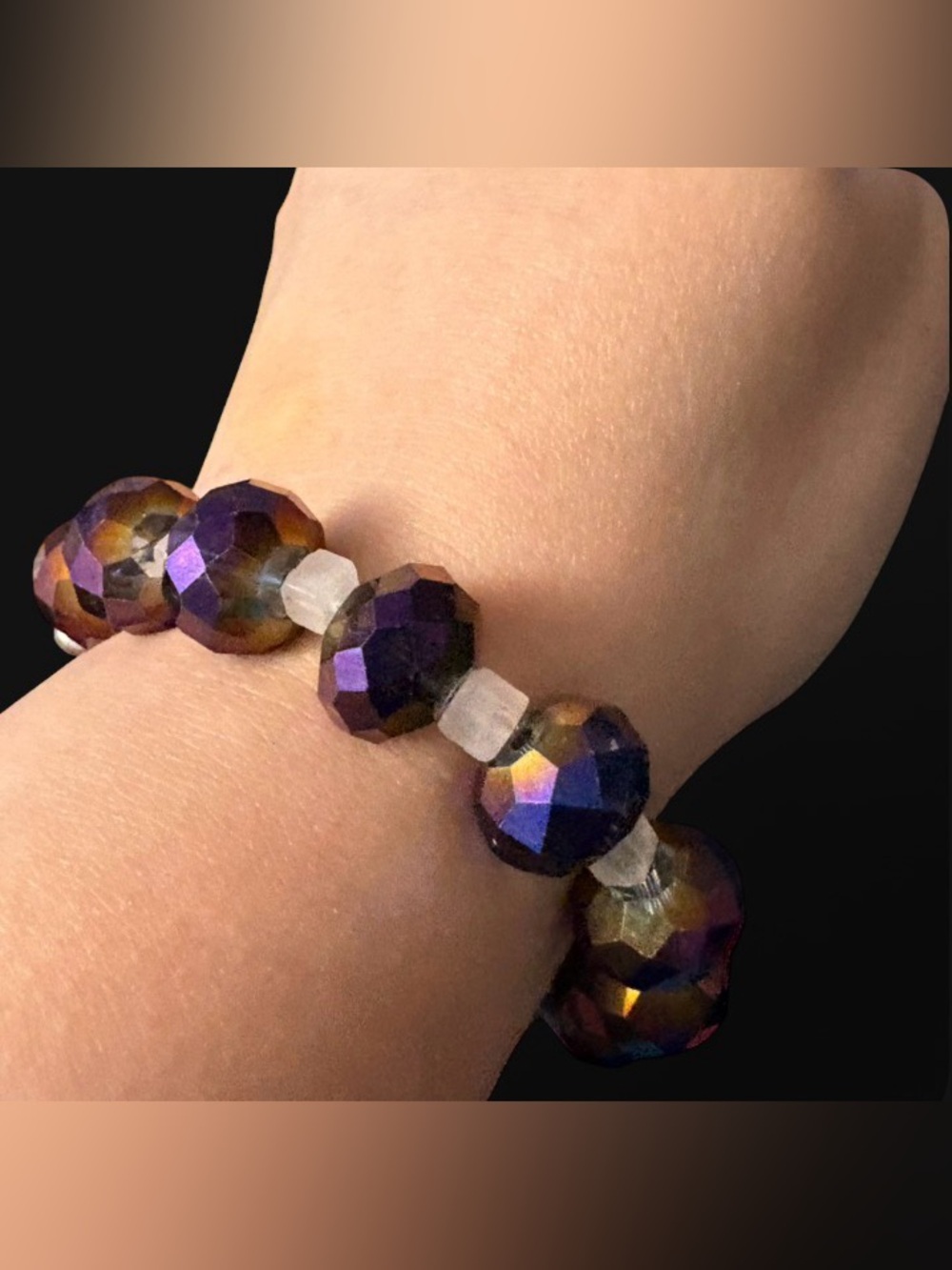 🦖 5 for $20 Iridescent Purple Gold Faceted Crystal Beaded Stretch Bracelet 7”